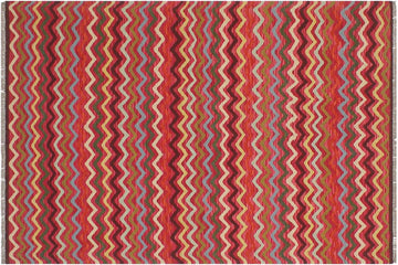 Flat Weave Kilim, Antique, Navaho, Vintage, Handmade, Modern Kilim Pink Gold Hand-Woven Rectangle 100% Wool Area Rug 5 x 7